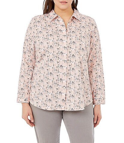 Foxcroft Plus Size Davis Soft Zebra Print Point Collar Long Sleeve Shirt