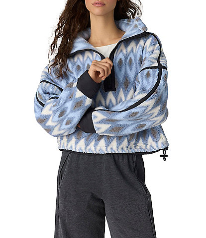 FP Movement Argyle Printed Mountain High 1/2 Zip High Neck Long Sleeve Fleece Pullover