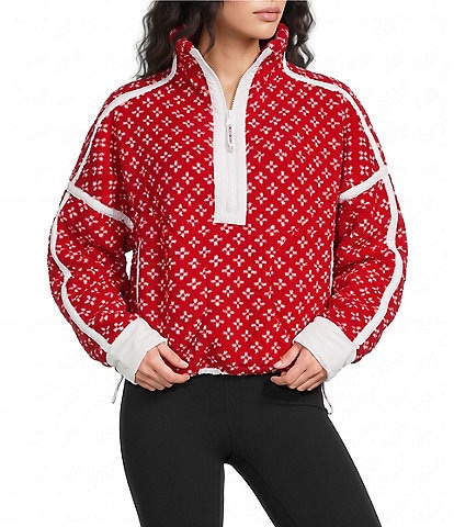 FP Movement Candy Apple Birdseye Printed Mountain High 1/2 Zip High Neck Long Sleeve Fleece Pullover