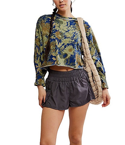 FP Movement Inspire Floral Printed Crew Neck Long Sleeve Boxy Layer Logo Top