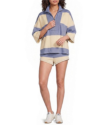 FP Movement Retro Rugby Stripe Pattern Quarter Zip Short Sleeve Short Set