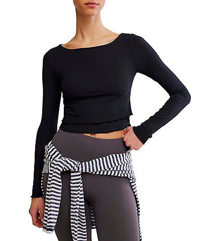 FP Movement Tempo Double Or Nothing Crew Neck Long Sleeve Layered Hem Ribbed Top