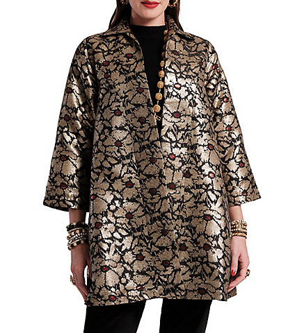 FRANCES VALENTINE Cornelia Winter Anemone Floral Jacquard Swing Jacket
