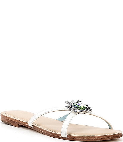 FRANCES VALENTINE Crab Rhinestone Leather Slide Sandals