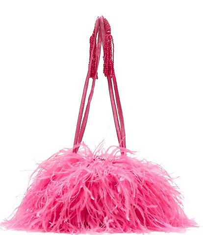 FRANCES VALENTINE Feather Pouf Tassel Drawstring Shoulder Bag