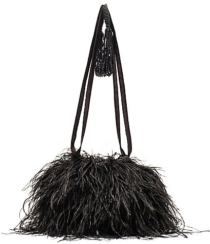FRANCES VALENTINE Feather Pouf Tassel Drawstring Shoulder Bag
