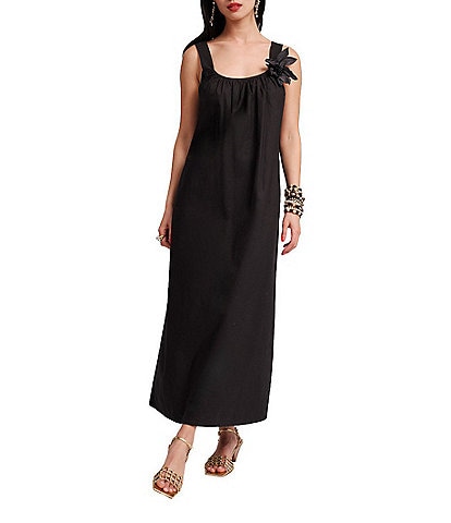 FRANCES VALENTINE Lynda Poplin Scoop Neck Sleeveless Ornamental Flower Maxi Dress