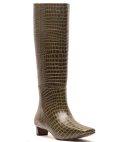 FRANCES VALENTINE Mackie Tall Leather Croc Embossed Boots