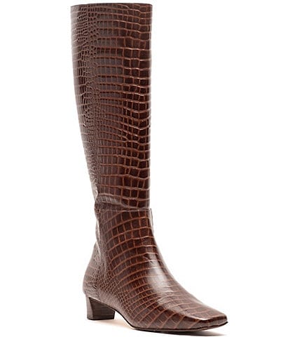 FRANCES VALENTINE Mackie Tall Leather Croc Embossed Boots