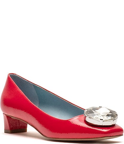 FRANCES VALENTINE Mary Mod Crinkle Patent Crystal Stone Pumps