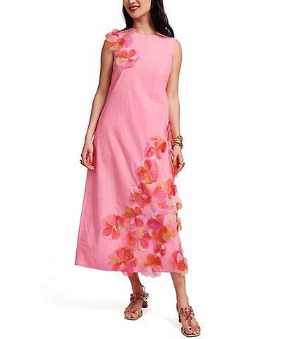 FRANCES VALENTINE Origami Organza Flower Scoop Neck Sleeveless Maxi Dress