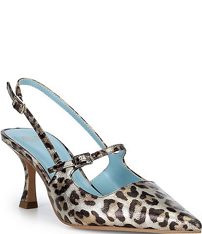 FRANCES VALENTINE Vivian Leopard Patent Leather Slingback Pumps