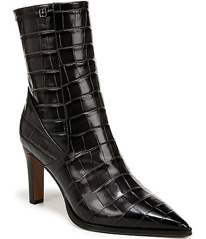 Franco Sarto Appia Crocodile Print Leather Point Toe Dress Booties