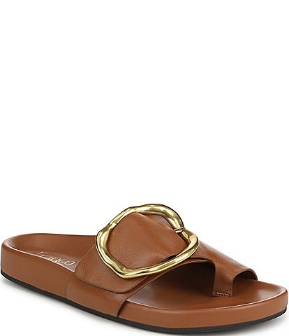 Franco Sarto Brianka Leather Abstract Buckle Toe Loop Sandals