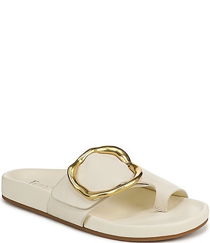 Franco Sarto Brianka Leather Abstract Buckle Toe Loop Sandals