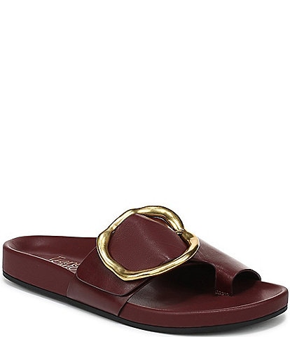 Franco Sarto Brianka Leather Abstract Buckle Toe Loop Sandals