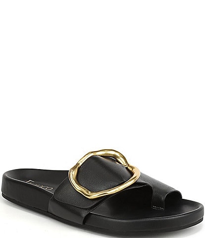 Franco Sarto Brianka Leather Abstract Buckle Toe Loop Sandals