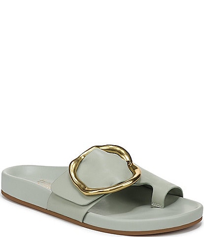 Franco Sarto Brianka Leather Abstract Buckle Toe Loop Sandals