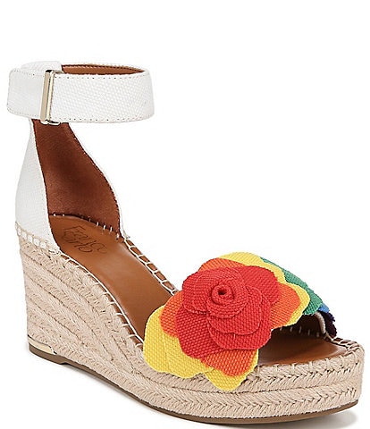Franco Sarto Clemens6 Rainbow Flower Ankle Strap Platform Wedge Espadrille Sandals