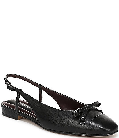 Franco Sarto Ethel Leather Slingback Cap Toe Bow Flats