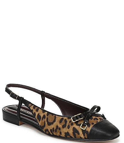 Franco Sarto Ethel Leopard Print Slingback Cap Toe Bow Flats