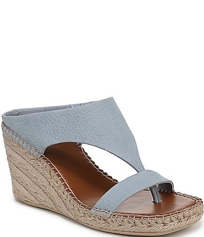 Franco Sarto Farren Leather Square Toe Platform Espadrille Wedge Sandals
