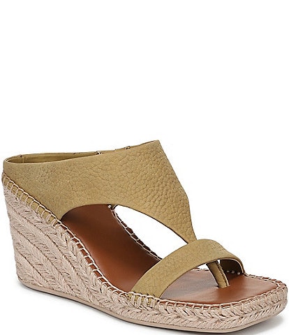 Franco Sarto Farren Leather Square Toe Platform Espadrille Wedge Sandals