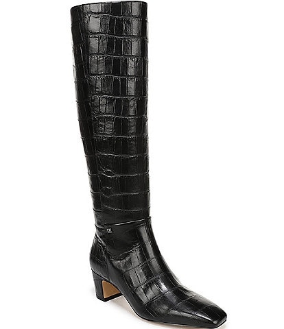 Franco Sarto Flexa Shara Crocodile Embossed Leather Square Toe Tall Boots