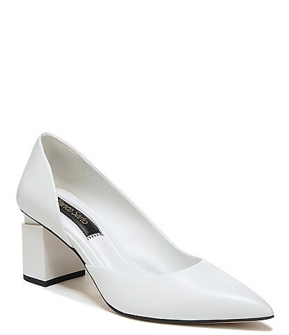 Franco Sarto Lucy Leather Pointed Toe Block Heel Pumps