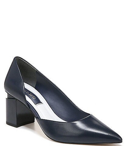 Franco Sarto Lucy Leather Pointed Toe Block Heel Pumps