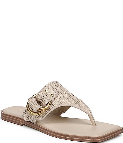 Franco Sarto Mavie 2 Raffia Square Toe Thong Flat Sandals