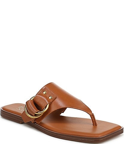 Franco Sarto Mavie Leather Square Toe Thong Flat Sandals