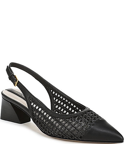 Franco Sarto Racer 9 Raffia Cap Toe Block Heel Sling Pumps