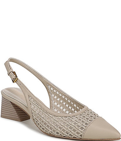 Franco Sarto Racer 9 Raffia Cap Toe Block Heel Sling Pumps