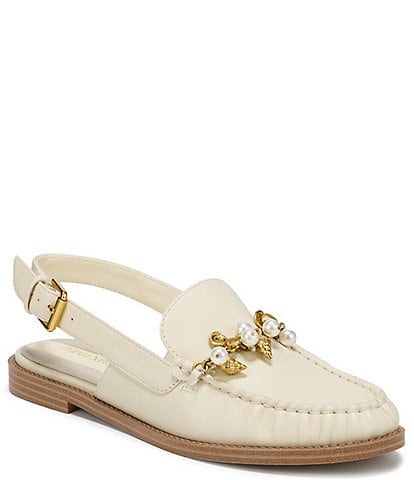 Franco Sarto Sully 2 Leather Pearl Shell Chain Slingback Loafers