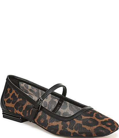 Franco Sarto Tinsley 7 Leopard Print Mesh Square Toe Mary Jane Flats