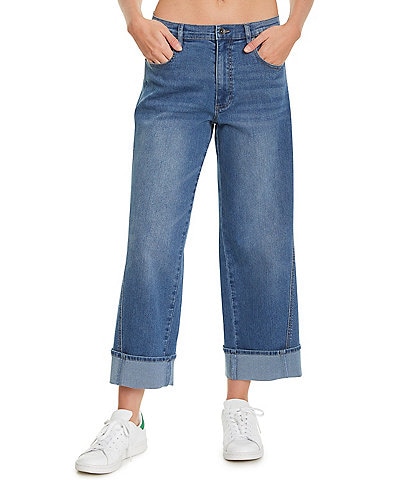FRAYED Jeans Wide Leg Cuffed Cropped Jeans