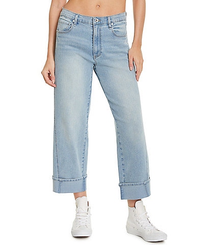 FRAYED Jeans Wide Leg Cuffed Cropped Jeans