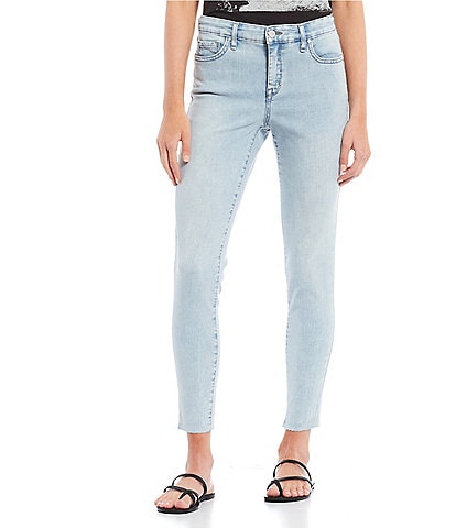 Frayed Mid Rise Ankle Skinny Jeans