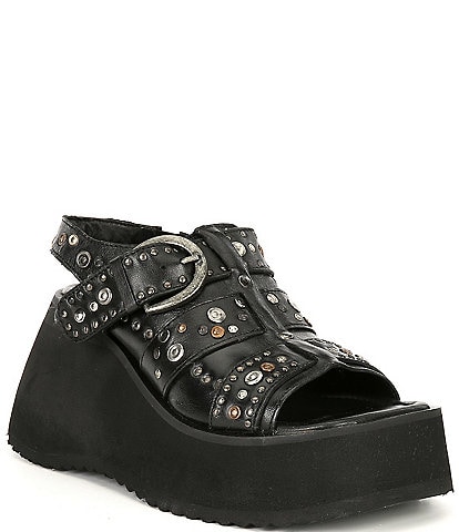 Free People Ace Leather Studded Wedge Platform Sandals