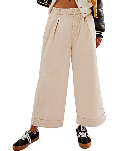 Free People After Love Mid Rise Cuffed Hem Pleated Wide Leg Pant