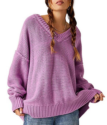 Free People Ali V-Neck Long Sleeve Oversized Sweater
