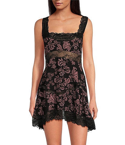 Free People All Nighter Sleeveless Lace Trim Square Neck Chemise