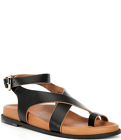 Free People Anya Leather Criss Cross Footbed Toe Loop Sandals