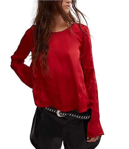 Free People Arabella Crew Neck Long Sleeve Tie Back Blouse