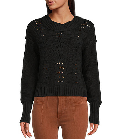 Free People Bell Song Crew Neck Long Dropped Shoulder Volume Sleeve Ribbed Knit Pullover Sweater