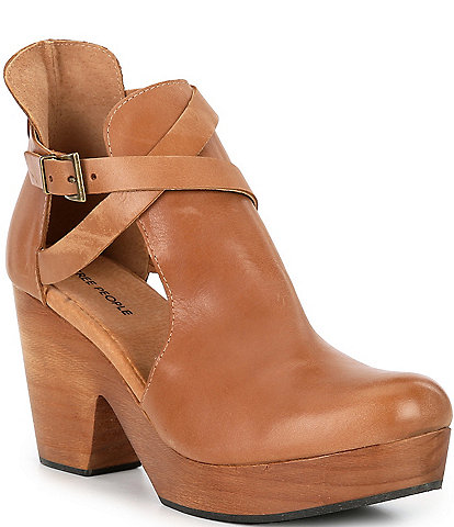 Free People Cedar Leather Buckle Platform Wood Clogs