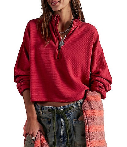 Free People Celeste Quarter Zip Stand Collar Long Sleeve Knit Top