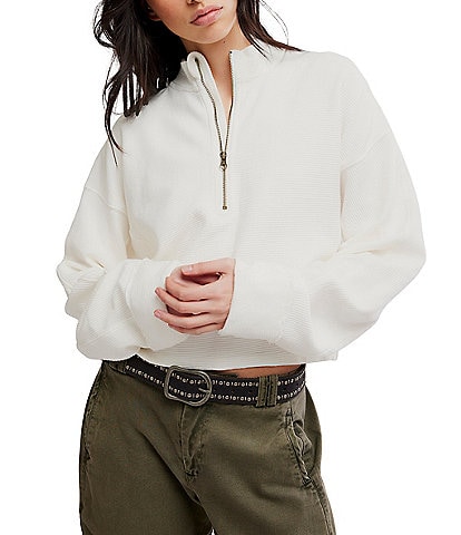 Free People Celeste Quarter Zip Stand Collar Long Sleeve Knit Top