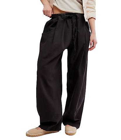 Free People Chambers Laid Back Linen Blend Mid Rise Pull-On Pants
